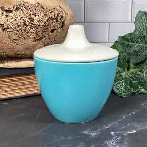 Vintage MCM Salem China North Star Covered Sugar Bowl Dish, Blue/Teal & White